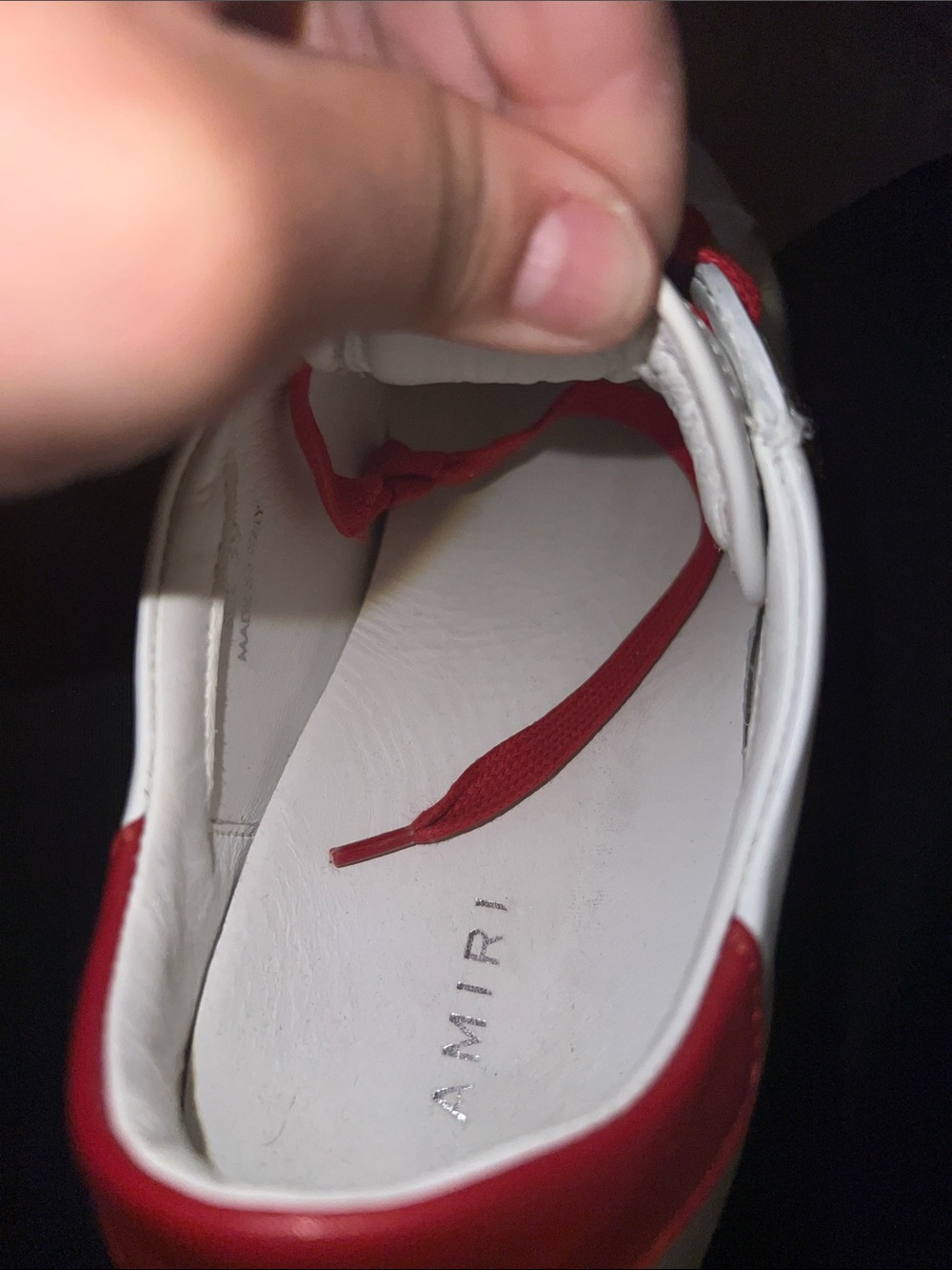 AMIRI White Leather Sneakers with Red Laces and Leopard Side Panel - Picture 6 of 7